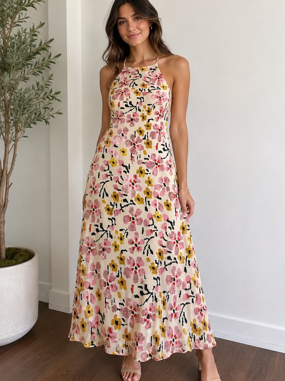 NWT STAUD Cubism Blossom Floral Tapestry Velvet Maxi Dress Size 2